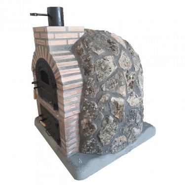 DOUBLE CHAMBER WOOD-FIRED OVEN WITH STOVETOP, FINISHED IN GRANITE STONE