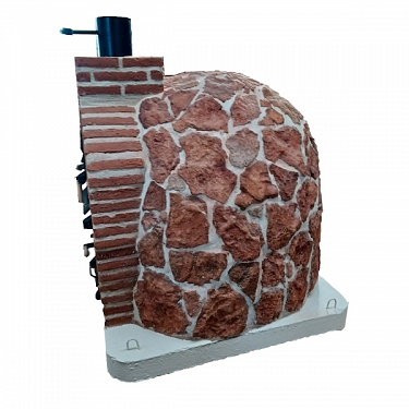 DOUBLE CHAMBER WOOD-FIRED OVEN WITH STOVETOP, FINISHED IN HISPANIS RED STONE