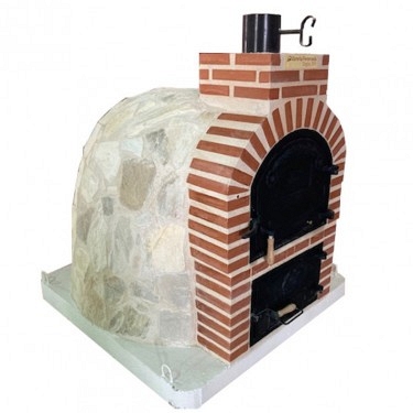 DOUBLE CHAMBER WOOD-FIRED OVEN WITH STOVETOP, FINISHED IN PEARLESCENT WHITE STONE