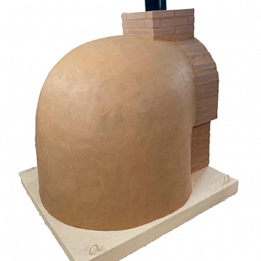 DOUBLE CHAMBER WOOD-FIRED OVEN WITH STOVETOP, FINISHED IN POLISHED TERRACOTTA