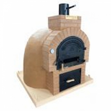 DOUBLE CHAMBER WOOD-FIRED OVEN WITH STOVETOP, FINISHED IN POLISHED TERRACOTTA