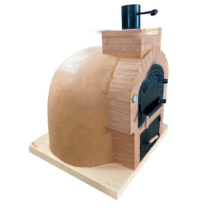 DOUBLE CHAMBER WOOD-FIRED OVEN WITH STOVETOP, FINISHED IN POLISHED TERRACOTTA