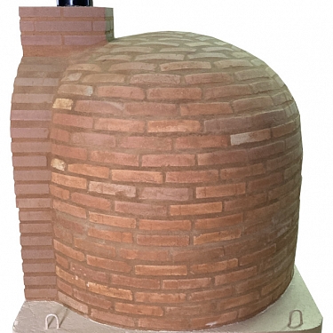  DOUBLE CHAMBER WOOD-FIRED OVEN WITH STOVETOP, FINISHED IN SALMON-COLORED RUSTIC BRICK FROM PERERUEL