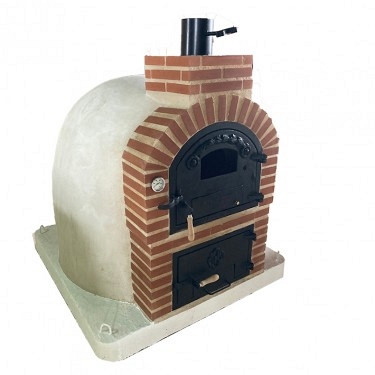 DOUBLE CHAMBER WOOD-FIRED OVEN WITH STOVETOP, FINISHED IN WHITE CEMENT